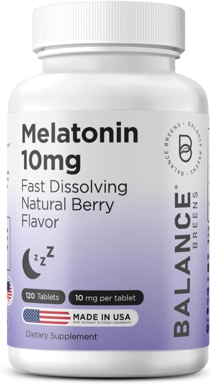Balancebreens Melatonin 10mg Fast-Dissolve, 120 Tablets β Natural Sleep Aid for Restful Nights, Drug-Free Support for Relaxation and Tranquility