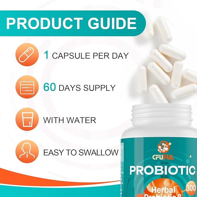 300 Billion CFU & 24 Strains Probiotic with 15 Organic Herbs Prebiotics, for Overall Digestive Health, Immune, Constipation, Gut & Bloating Health - 1 Pack -145