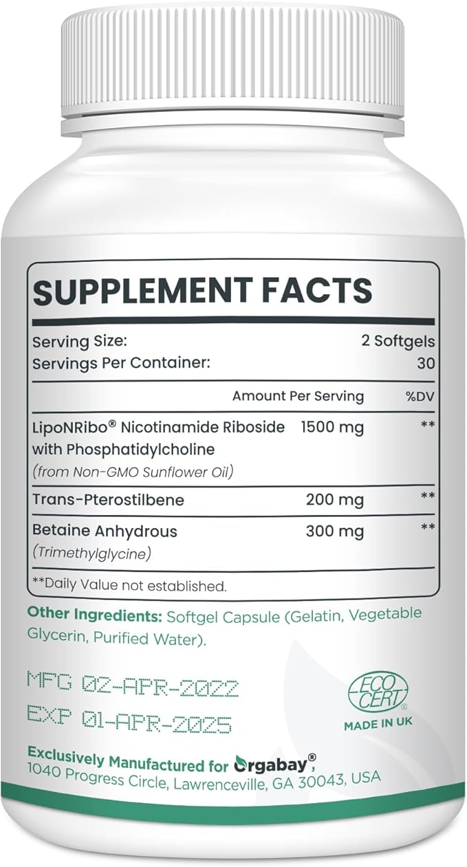 Liposomal Nicotinamide Riboside 2000 MG with TMG and Pterostilbene, Boosting NAD+, Support Healthy Aging, 60 Count