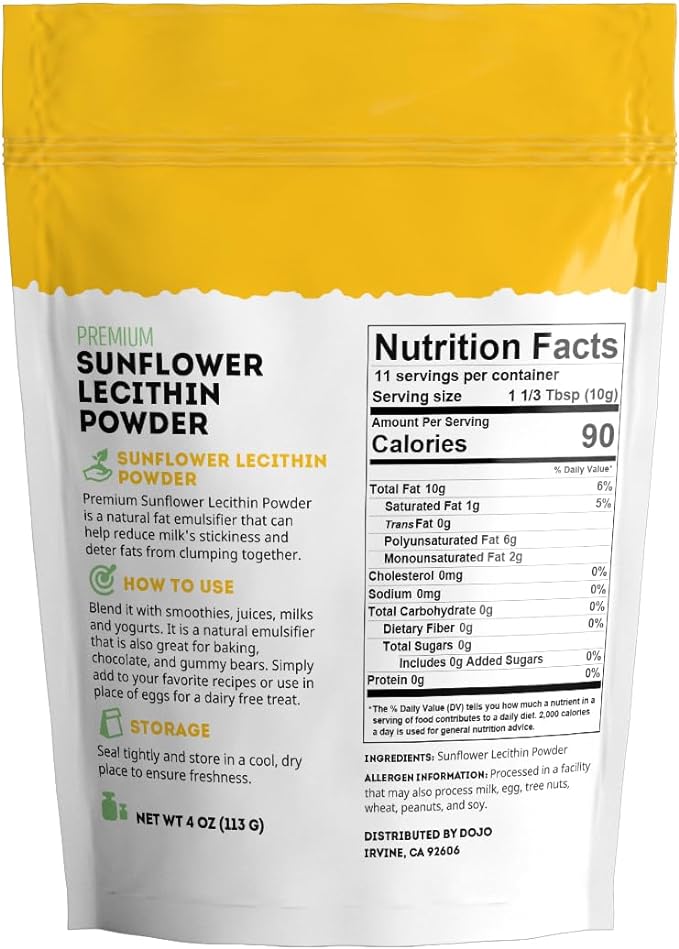 Kate Naturals Sunflower Lecithin Powder for Baking Bread, Gummies, Cooking. Substitute for Soy Lecithin Powder (4 oz, Non-GMO)