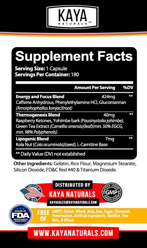 Kaya Naturals Oxy Burn - Thermogenic Herbal Formula for Active Living – Non-GMO & Gluten-Free – 180 Count