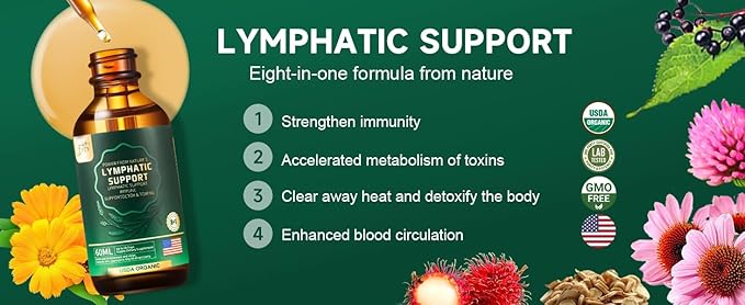 Lymphatic Drainage Drops, Herbal Supplements-Echinacea,Elderberry,Astragalus-Immune Support,Anti Inflammatory,Lymphatic Detoxd&Cleanse