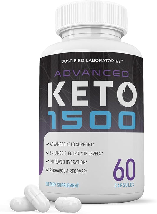 Advanced Keto 1500 Keto Pills 1275MG New & Improved Formula Contains Apple Cider Vinegar Extra Virgin Olive Oil Powder Green Tea Leaf 60 Capsules