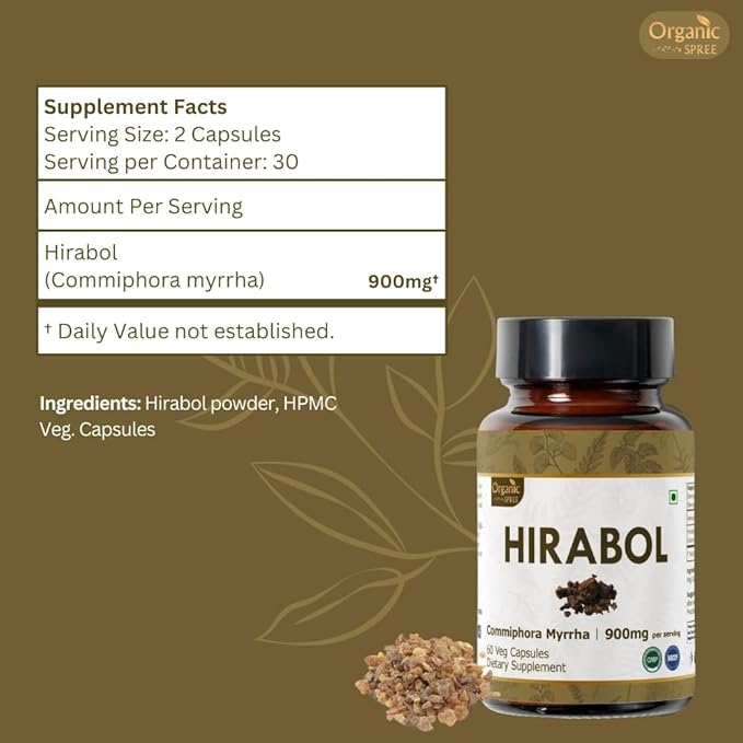HIRABOL 60 Capsules | Commiphora myrrha (Hirabol) | 900mg per Serving | Natural 60 Capsules - Pack of 2