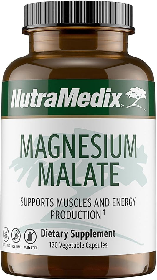 NutraMedix Magnesium Malate Energy Supplements - Bioavailable Magnesium for Sleep, Immune Support & Joint Health - Vegan, Non-GMO & Gluten-Free Magnesium Supplements (120 Vegetarian Capsules)