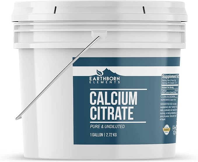 Earthborn Elements Calcium Citrate 1 Gallon Bucket, Pure & Undiluted, Lab Verified
