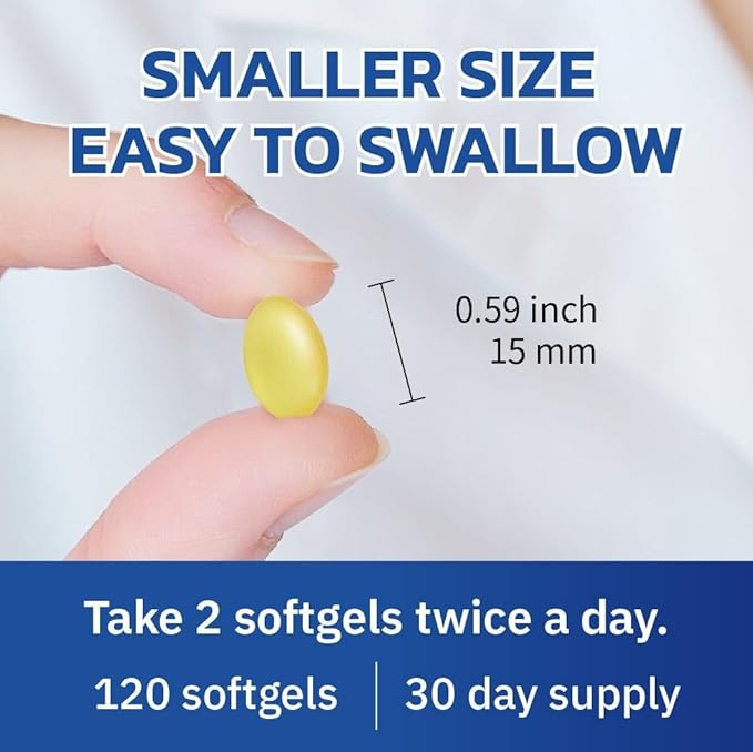 Lovita rTG 90 Mini Fish Oil, 2000mg Daily| High Absorption rTG Form, 90% Omega-3 | Burpless, Easy to Swallow | Support Healthy Heart, Brain and Eyes | 120 Enteric-Coated Softgels (Pack of 3)