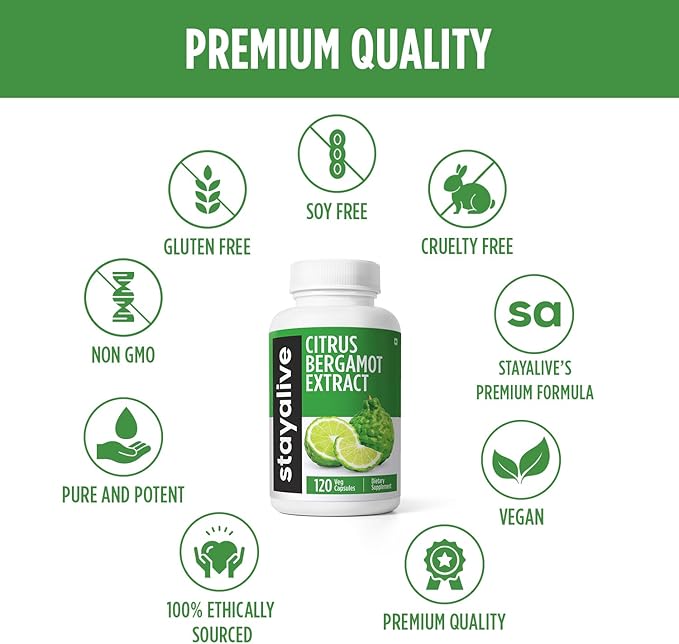 STAY ALIVE Citrus Bergamot Capsules 1000mg, 30:1 Super Extract with 50% Polyphenolic Flavanones, 120 Pills, Citrus Bioflavonoids Natural Heart Health Supplements for Women & Men | Non-GMO, Gluten-Free