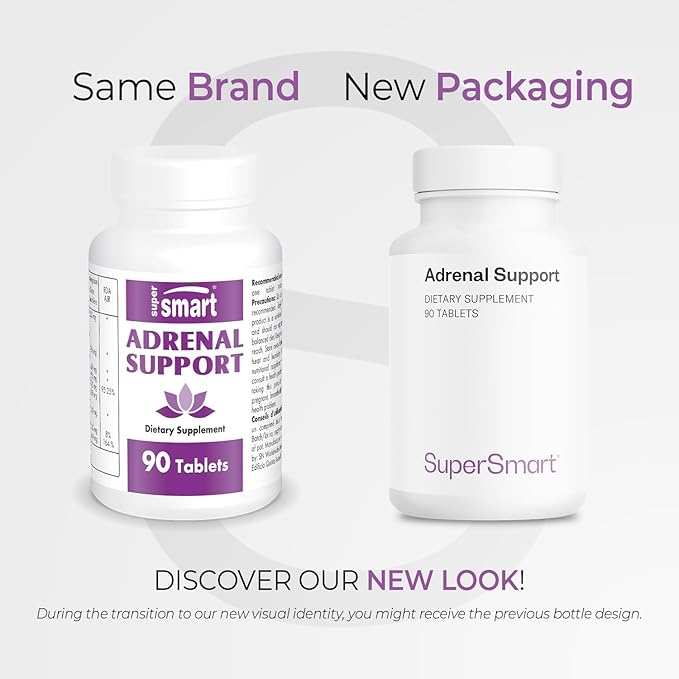 Supersmart - Adrenal Support (Advanced Formula) - with Rhodiola Rosea, Holy Basil Tulsi, Magnesium - Adaptogenic Herbs Supplement | Non-GMO & Gluten Free - 90 Tablets