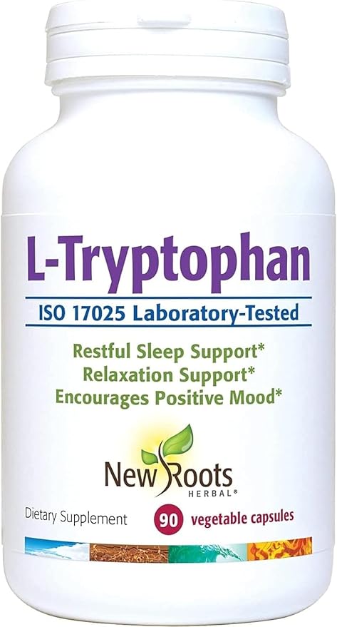New Roots | L-Tryptophan Supplement (90 Capsules) 220mg, Herbal Sleep Aid, Mood and Stress Response Support – Gluten-Free, Non-GMO, Vegetarian