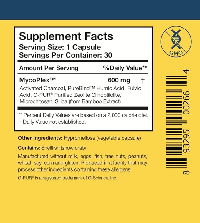 Researched Nutritionals Activated Charcoal Pills for GI Detox Support - MycoPul - Humic & Fulvic Acid for to Support Mold Detox - Helps Bind Mycotoxins in The GI Tract (30 Capsules)