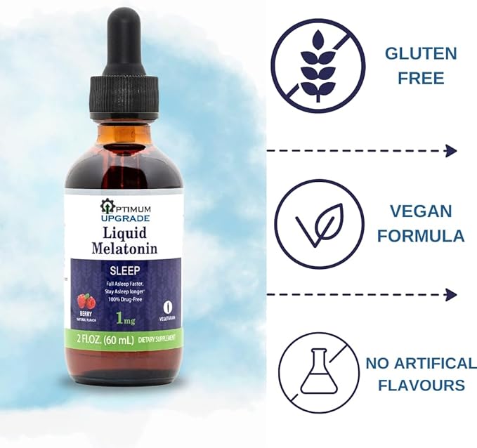 OU Melatonin Liquid Sleep Aid 1mg | 2 fl oz (60 mL) | Berry Natural Flavor | Drug-Free, Vegetarian Supplement for Adults | Fall Asleep Faster, Stay Asleep Longer