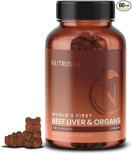 Nutriissa Beef Organ Gummies – Grass-Fed Organ Blend for Nutrient-Rich Support – Liver, Heart, Kidney, Pancreas & Spleen – EPEB Certified – 60 Lemon Flavored Gummies