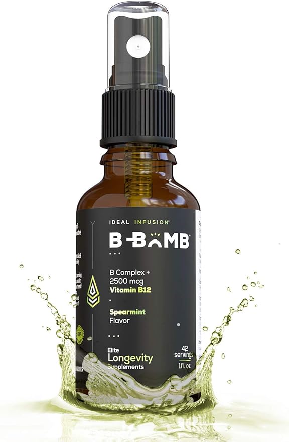 Ideal Infusion B-Bomb Vitamin B12 + B Complex Liquid Spray: Methylcobalamin with Adenosylcobalamin: Energy & Mood Support, Sugar-Free, Vegan, Organic Spearmint Flavor