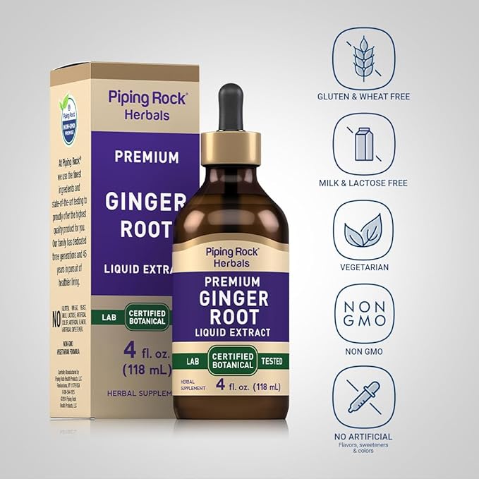 Piping Rock Ginger Root Extract Liquid | 4 fl oz | Premium Tincture Drops | Certified Botanical Supplement | Non-GMO, Gluten Free
