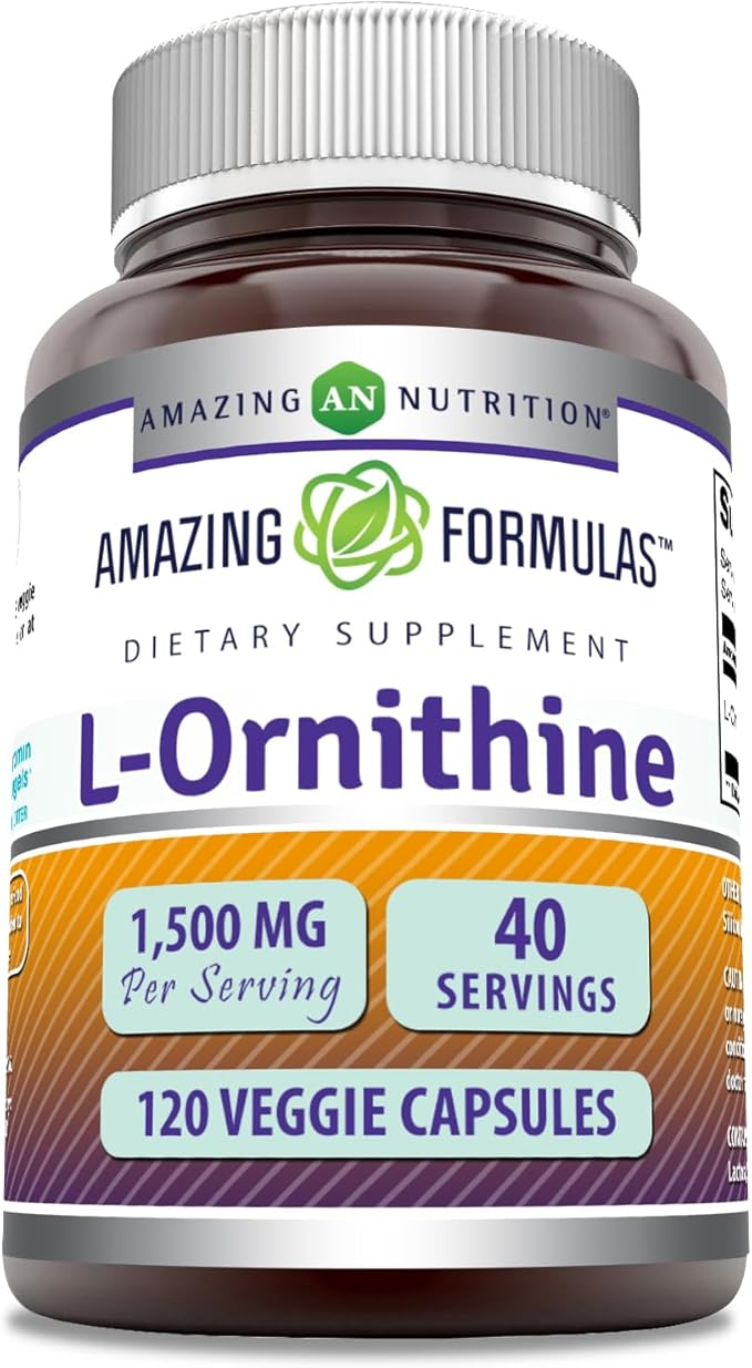 Amazing Formulas L-Ornithine 1500 Mg Per Serving Veggie Capsules Supplement | Non-GMO | Gluten Free | Made in USA (120 Count)