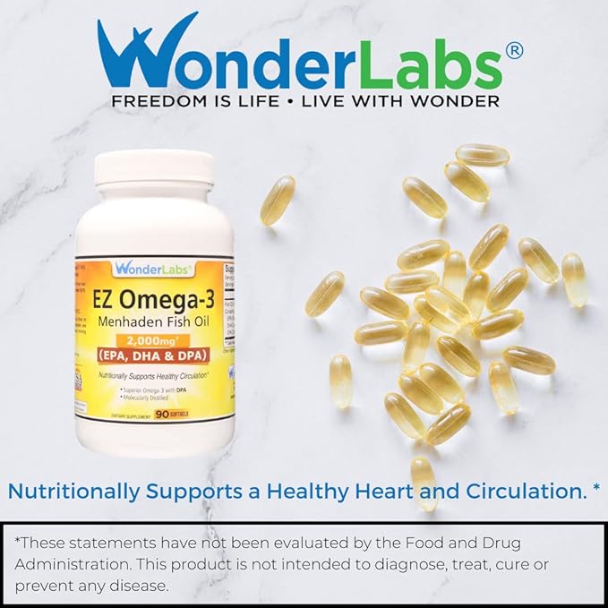 EZ Omega-3 Atlantic Menhaden Fish Oil Supplement 2000 mg, Burpless, Made in The USA, Perfect Balance of EPA+ DHA + DPA 180 Softgels