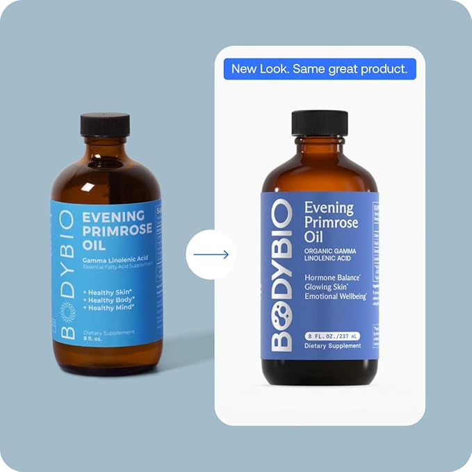 BodyBio Evening Primrose Oil - Natural Gamma Linolenic Acid for Healthy Skin & Hormone Balance - Non-GMO, Cold Pressed - 8oz