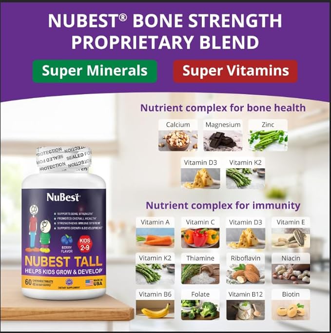 NuBest Tall Kids - Helps Grow & Develop Healthily - Immunity & Bone Strength Support - Toddlers Vitamins & Kids Vitamins for Age 2 to 9-60 Chewable Tablet - Funny Animal Shape - 2 Pack
