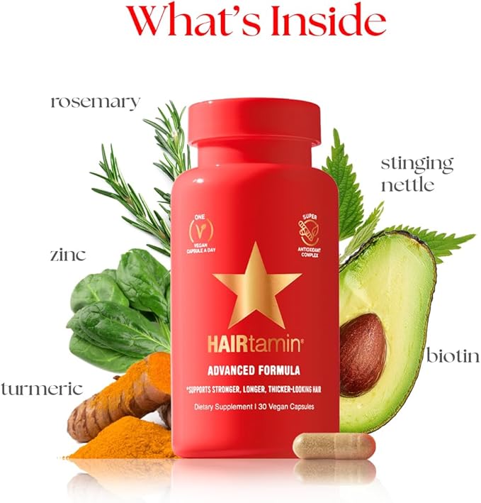 HAIRtamin Advanced Hair & Scalp Serum Pack | All-Natural Vegan Biotin Capsules & Serum Sample for Hair, Skin & Nail Growth