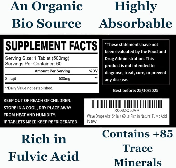 100% Pure Maximum Strength Shilajit Resin Tablets: Energy, Metabolism, Immunity - 85+ Trace Minerals & Fulvic Acid - Natural Shilajit Tablets