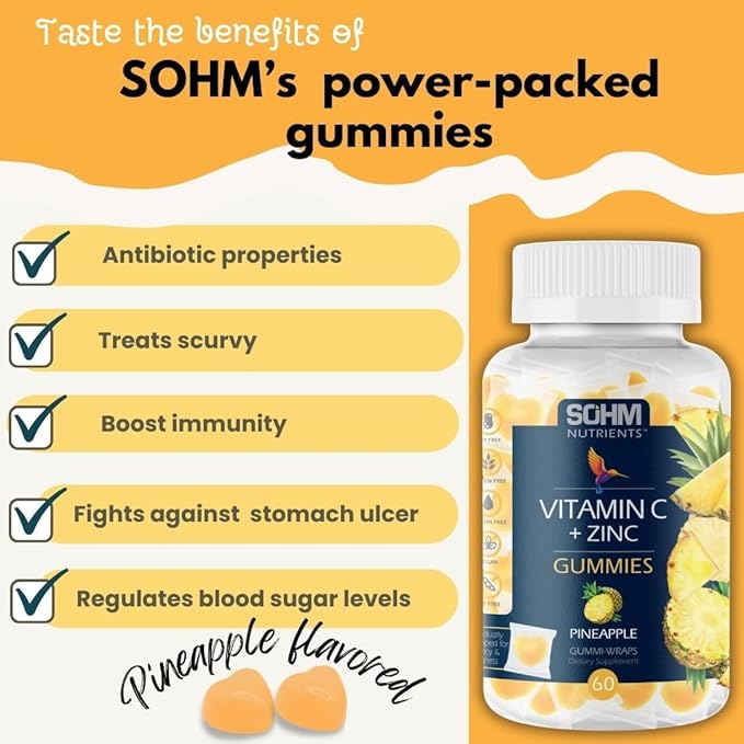 Vitamin C 60000mcg + Zinc 15000mcg Gummies, Individually Wrapped 60 Count, Supports Healthy Immune Health, Vitamin C Gummies,Supplements for Adults
