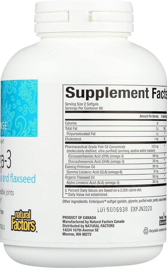 WomenSense by Natural Factors, RxOmega-3 Fish Oil, Supports a Healthy Heart and Joints with Primrose Oil, Omega-3 DHA and EPA, Gluten Free, 120 softgels (60 servings)