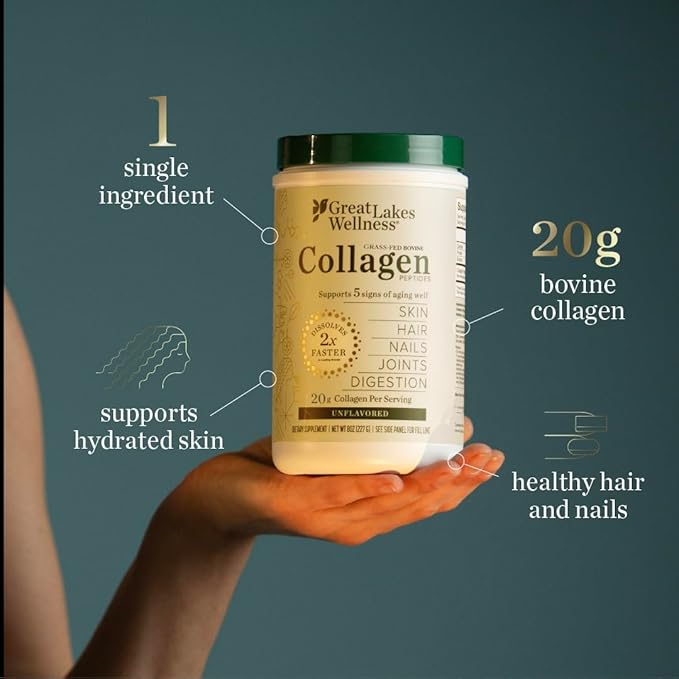 Great Lakes Wellness Collagen Peptides Powder for Skin, Hair, Nails, Joints & Digestion - Unflavored - Quick Dissolve Hydrolyzed, Non-GMO, Keto, Kosher - 16oz