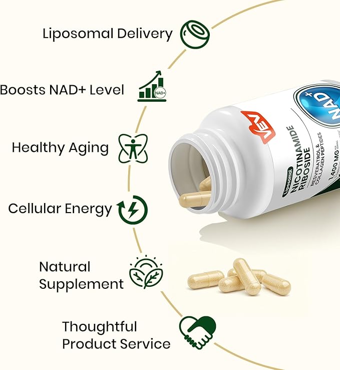 VEV Liposomal NAD+ Supplement – NAD Resveratrol Supplement with Collagen, CoQ10, Quercetin – 120 Capsules – NAD Supplements for Women & Men – Cellular Energy & Wellness Support