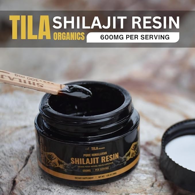 TILA Organic Pure Himalayan Shilajit Resin, Natural Supplement for Men & Women. Fulvic Acid and Humic Acid with Over 85 Trace Minerals. Vegan Gluten Free Non-GMO-600 mg-30g Jar