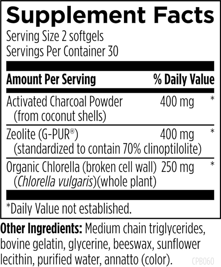 Designs for Health Charcoal Plus Binder - Zeolite Detox Process with Activated Charcoal, Organic Chlorella - Toxin Binder for Full Body, GI & Gut Detox Support (60 Softgels)