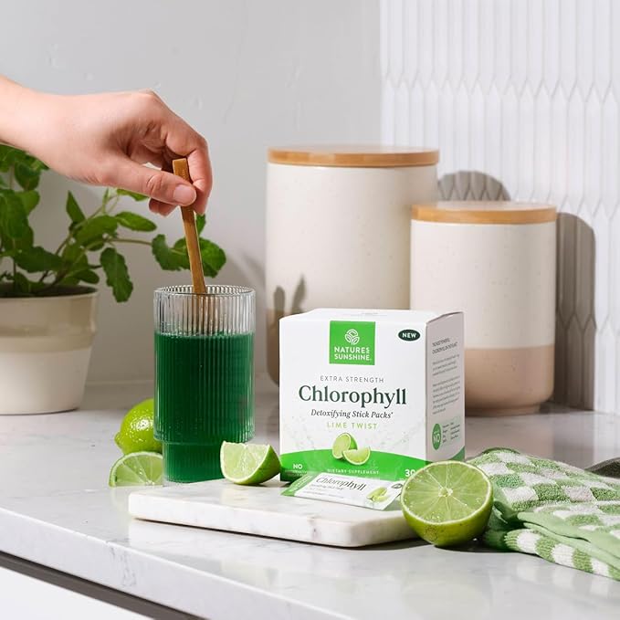 Nature's Sunshine Chlorophyll Stick Packs: Supercharge Your Detox and Boost Gut Health in Convenient, Delicious Stick Packs (Lime Twist)