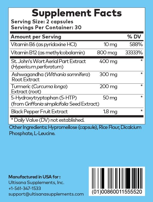 Stamina Antioxidant & Stress Relief Supplement | for Enhanced Mood, Boost Energy, Immune & Sleep Support | Vitamin B12 & B6, Ashwagandha, Turmeric, 5-HTP & More | Non-GMO, 60 Capsules