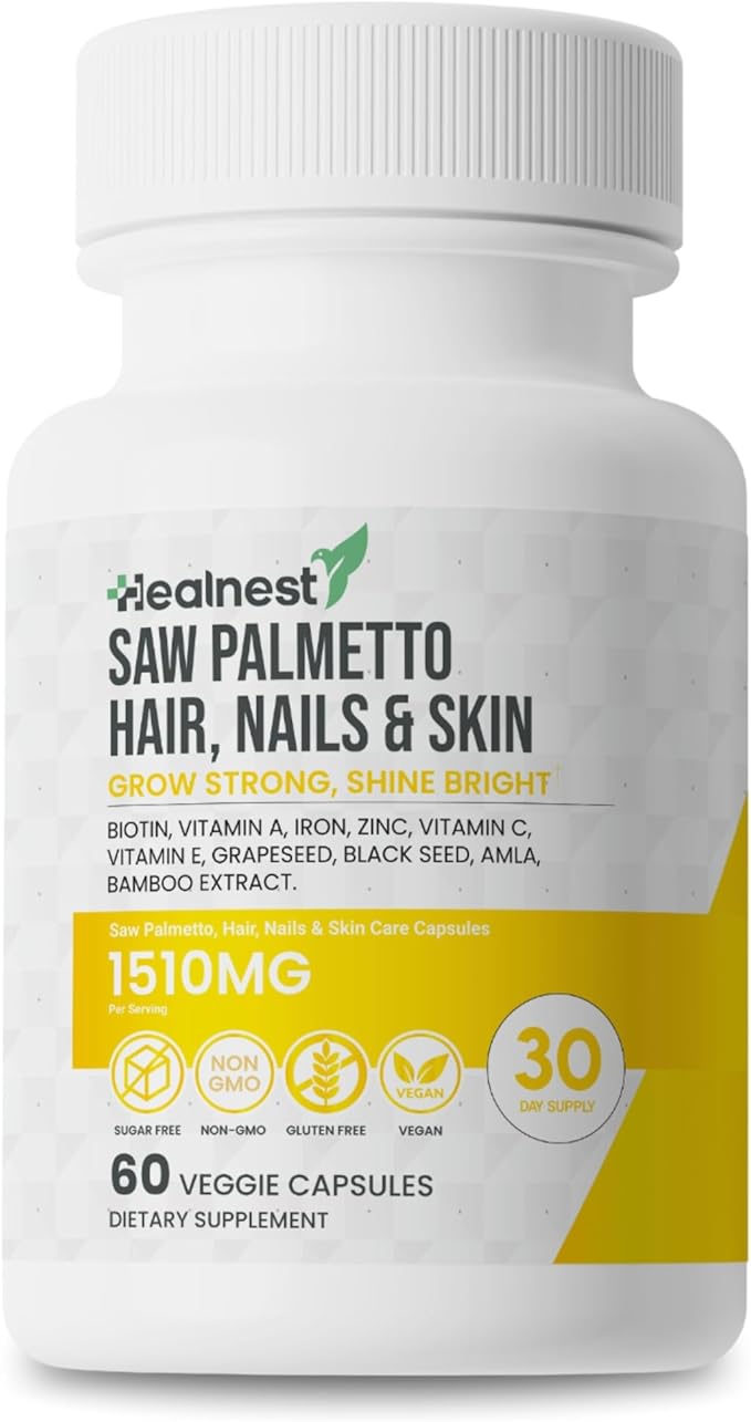 Hair, Nails & Skin Care with – Saw Palmetto, Biotin, Amla - 60 Non-GMO, Gluten Free, Veggie Capsules for Men and Women