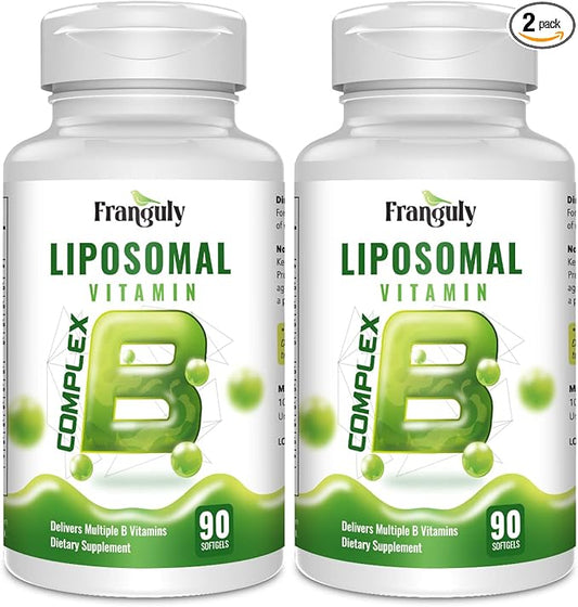 Active B Complex Liposomal B Vitamins with Choline Inositol, 90 Softgels B1, B2, B3, B5, B6, Biotin, Folate, B12 Methylcobalamin- Immune, Energy, Brain and Heart Support-2 Bottles