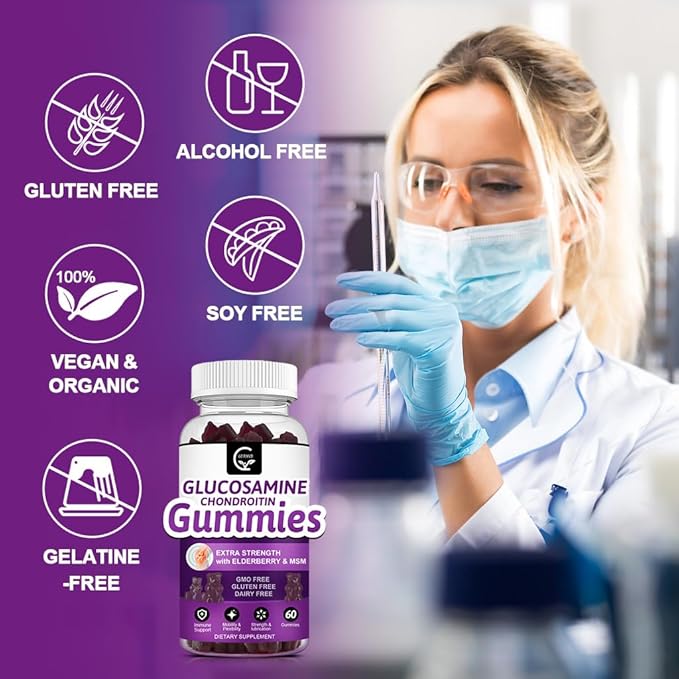 Glucosamine Chondroitin Gummies with MSM & Elderberry – Extra Strength Mobility & Flexibility Support, Antioxidant Immune Supplement for Women & Men