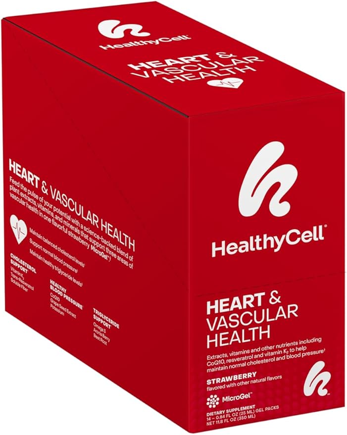 Healthycell Heart & Vascular Health Daily Liquid Supplement - Blood Pressure & Cholesterol Support with Beet Root Powder, Resveratrol, CoQ10, Omega-3 & Vitamin K - 14 Gel Packs