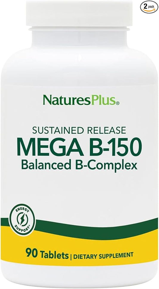 Natures Plus Mega B-150 (90 Tablets, Pack of 2) - Balanced B-Complex - Sustained Release Formula - Vegetarian, Gluten Free - 180 Total Servings