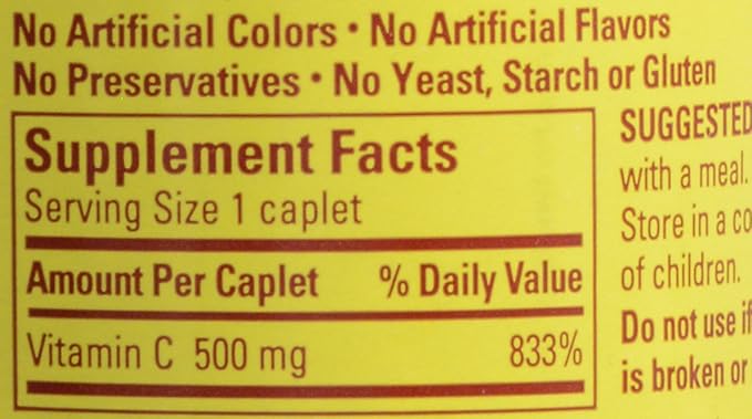 Nature Made Vitamin C 500 mg Caplets 100 Ct (Pack of 4)