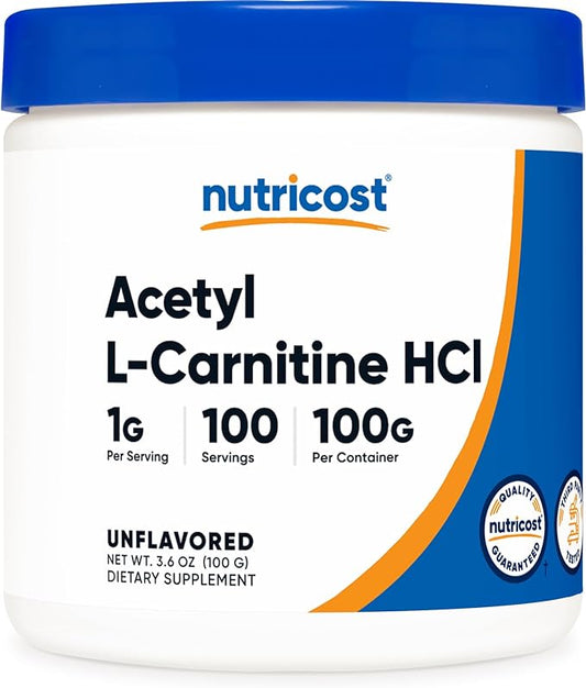 Nutricost Acetyl L-Carnitine HCI (ALCAR) 100 Grams per Container - 1G Per Serving - Non-GMO, Gluten Free, Unflavored