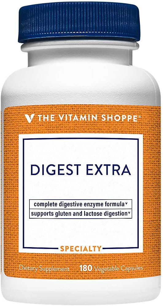 The Vitamin Shoppe Digestive Enzymes- Comprehensive Formula for Fats, Carbohydrates, and Protein Digestion - Aids Gluten and Dairy Breakdown and Supports Nutrient Absorption (180 Vegetable Capsules)