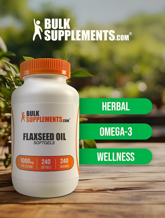 BulkSupplements.com Flaxseed Oil Softgels - Flaxseed Supplement, Flaxseed Oil 1000mg Softgels - Herbal Supplement, Gluten Free, 1 Softgel per Serving, 240 Count (Pack of 1)