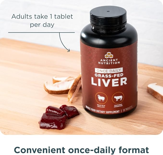 Ancient Nutrition Organ Supplements, Once Daily Grass-Fed and Wild Organ Complex Capsules, Beef & Lamb Liver, Supports Healthy Blood, Gut, and Liver, 30 Ct