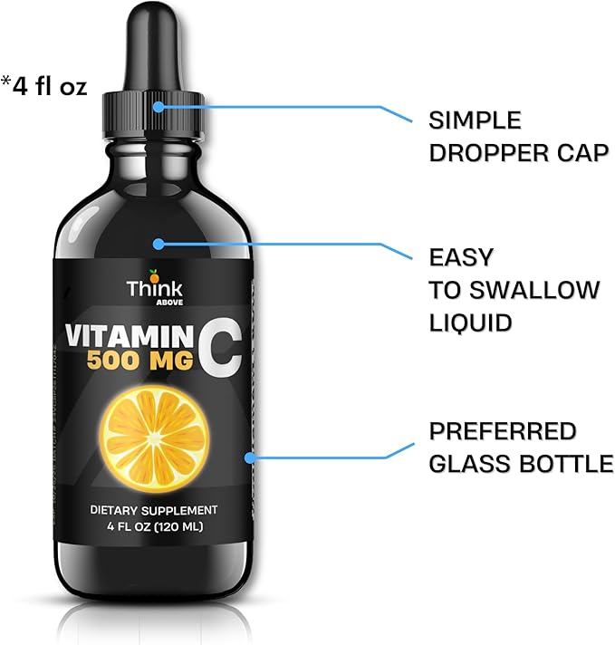 Liquid Vitamin C - High Dose - Vitamin C Drops - for Adults and Kids - 500 mg - Liquid VIT C - Non GMO - Vitamin C Liquid Supplement (4 fl oz 120 ml)