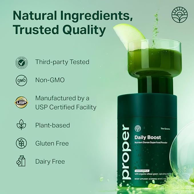 Proper Energy & Wellness Boost Bundle: Greens Superfood for Digestion & Metabolism Support with Caffeine-Free Energy Drink Mix