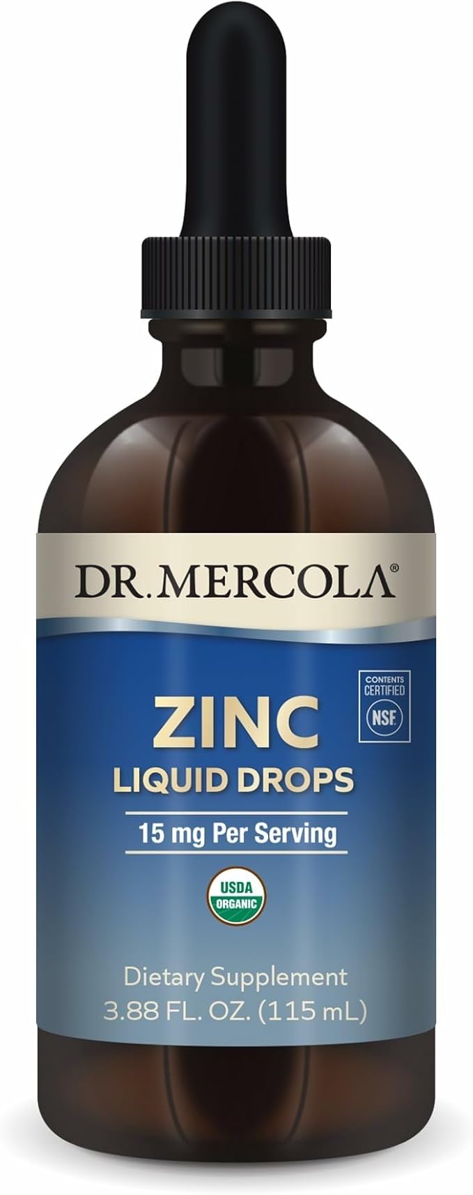 Dr. Mercola Zinc Liquid Drops - Supports Immune & Organ Health - 15 mg Organic Zinc Liquid Drops - USDA Organic - NSF Certified - Non-GMO, Gluten-Free & Soy-Free - 3.88 fl oz (28 Servings)