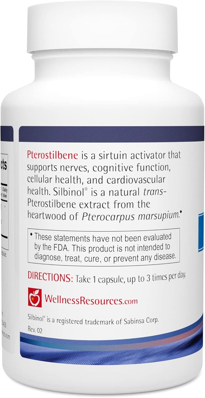 Wellness Resources Pterostilbene - Natural Source Silbinol Trans-Pterostilbene for Healthy Aging (100mg, 60 Veggie Capsules), Non-GMO, Vegan, Soy-Free