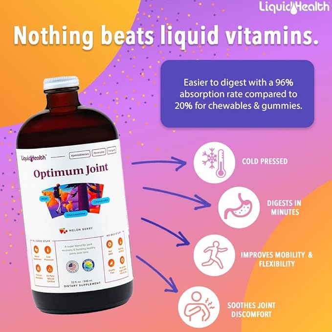 LIQUIDHEALTH Optimum Joint Glucosamine Chondroitin Supplement & Daily Multi Mineral Liquid Multivitamin Bundle for Men & Women - Sea Trace Minerals, Bone & Joint Health, Immune Support, Vegan, Non-GMO