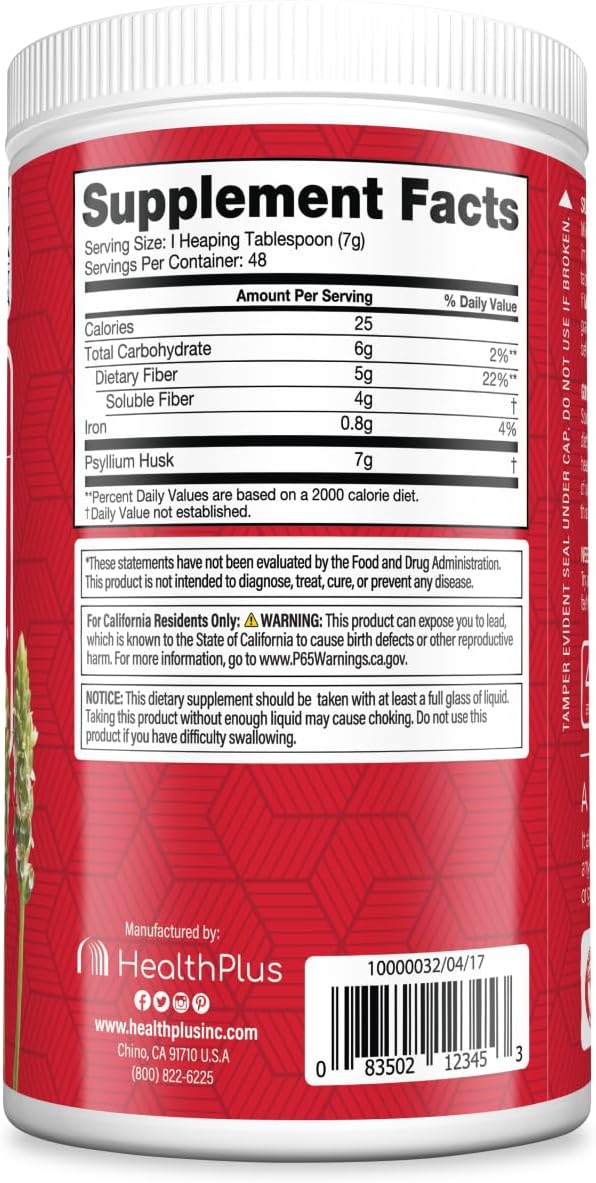 Health Plus Colon Cleanse - Natural Daily Fiber Powder- Gluten Free, Detox, Heart Healthy (12 Ounces, 48 Servings)