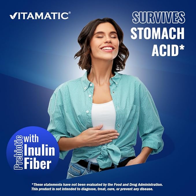 Vitamatic Lactobacillus Reuteri Complex – 22 Billion CFU per Delayed Release Capsule – 60 Capsules – Digestive & Gut Health Support – with Prebiotic Inulin Fiber